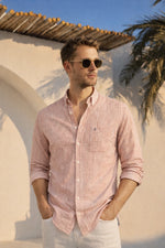100% RED COTTON STRIPED SHIRTS FOR MEN
