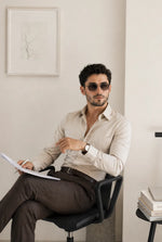 JONESBURG'S Khakhi 100% Cotton Slim Fit Solid Shirt