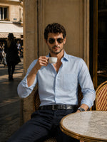JONESBURG'S Blue 100% Cotton Slim Fit Solid Shirt