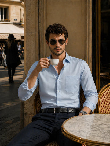JONESBURG'S Blue 100% Cotton Slim Fit Solid Shirt