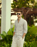 100% GREY COTTON STRIPED SHIRTS FOR MEN
