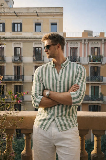 GREEN STRIPE REGULAR FIT CASUAL SHIRT