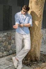 100% BLUE COTTON STRIPED SHIRTS FOR MEN