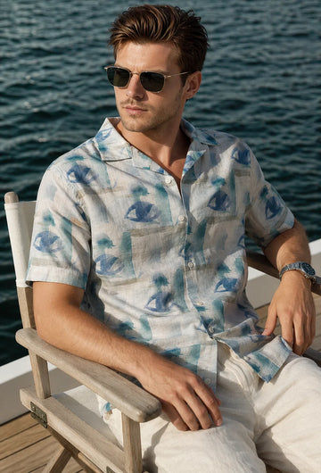 XKIND'S BLUE HALF SLEEVES PRINTED RELAXED FIT SHIRTS FOR MEN.