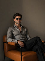 JONESBURG'S Dark Grey 100% Cotton Slim Fit Solid Shirt
