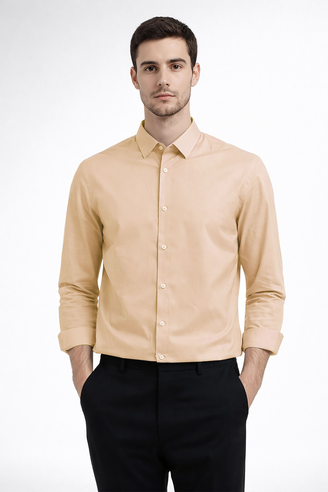 JONESBURG BEIGE TENCEL SLIM FIT FORMAL SHIRT