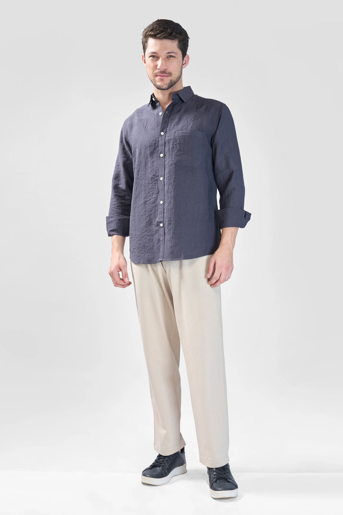 XKIND DARK GREY CRUSH WRINKLED  REGULAR FIT SHIRT