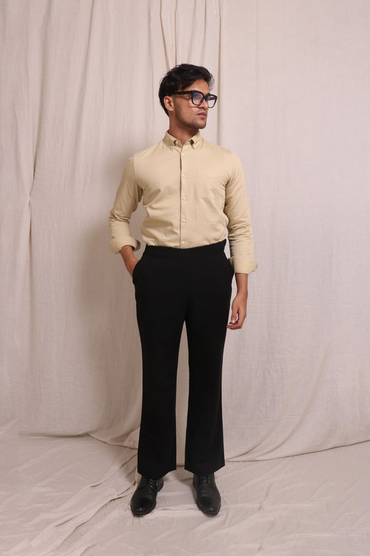 BEIGE SLUB SATIN SLIM FIT SHIRT - XKIND