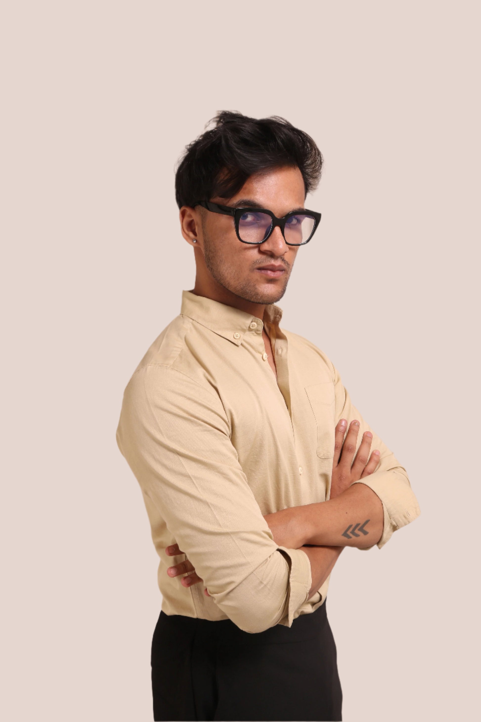 BEIGE SLUB SATIN SLIM FIT SHIRT - XKIND