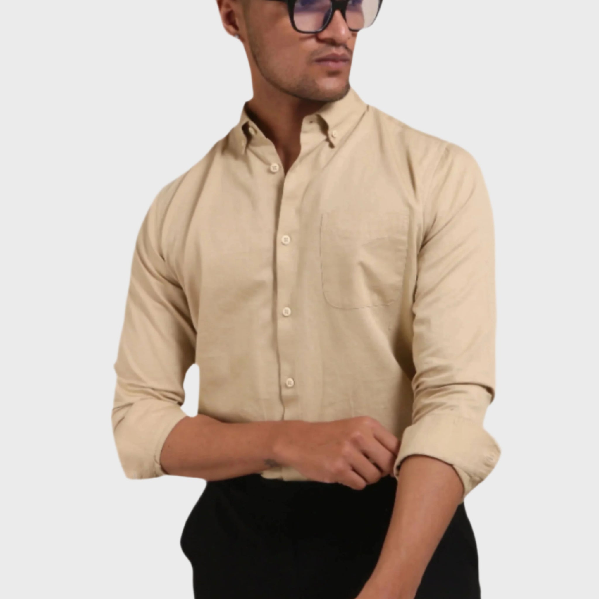 BEIGE SLUB SATIN SLIM FIT SHIRT - XKIND