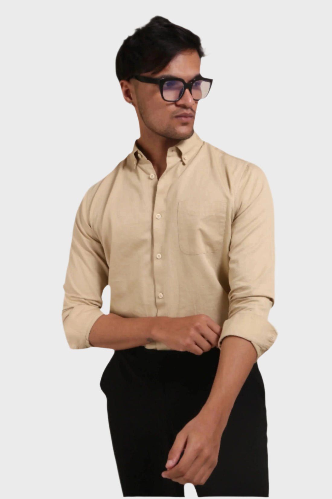 BEIGE SLUB SATIN SLIM FIT SHIRT - XKIND