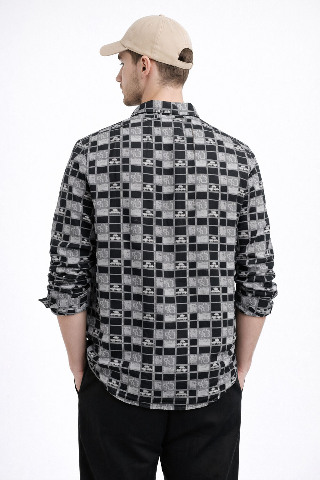 JACQUARD[COTTON] BLACK REGULAR FIT CASUAL SHIRT