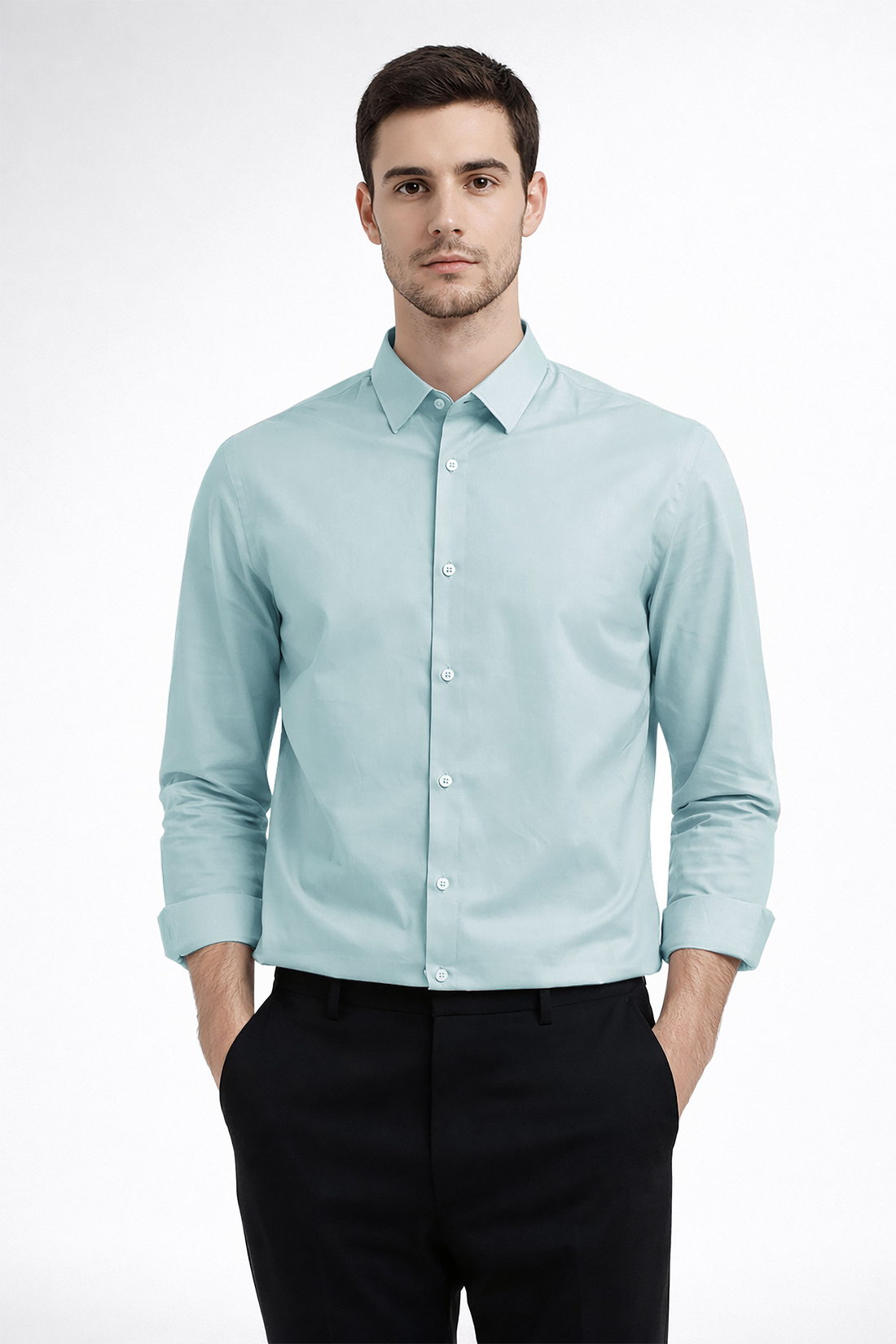 JONESBURG SEA GREEN TENCEL SLIM FIT FORMAL SHIRT