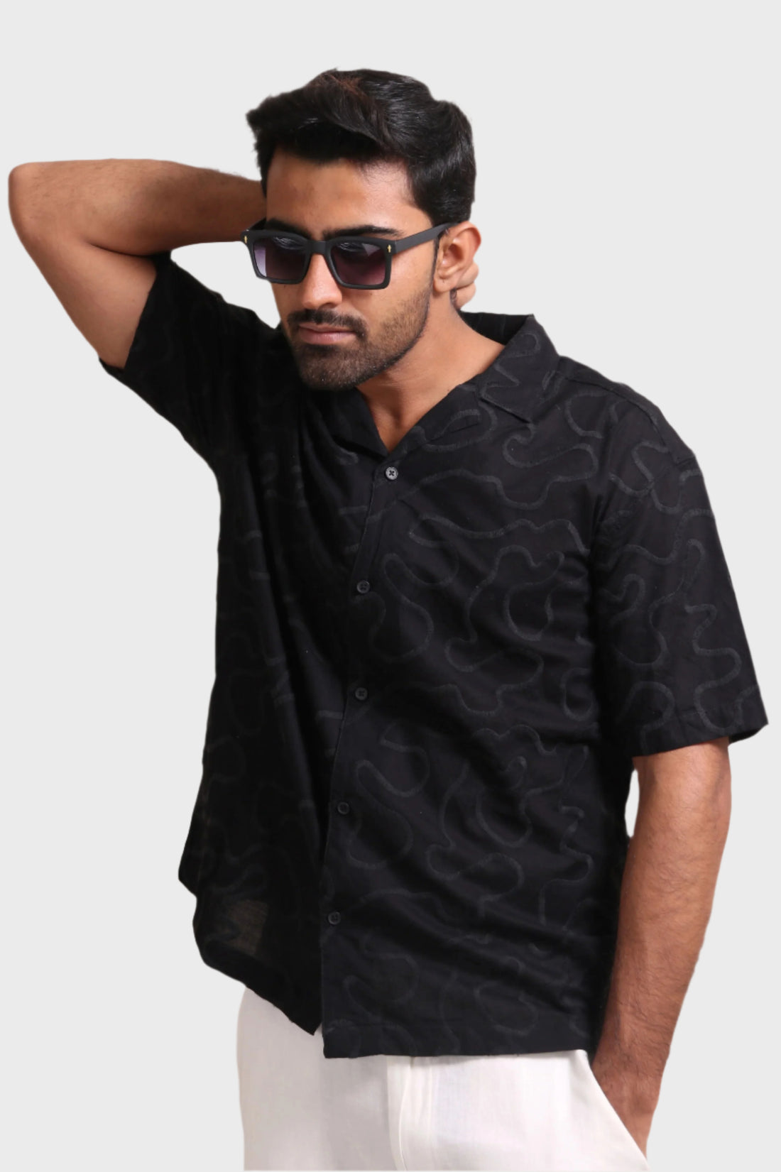 XKIND BLACK EMBROIDERED RELAXED FIT SHIRT