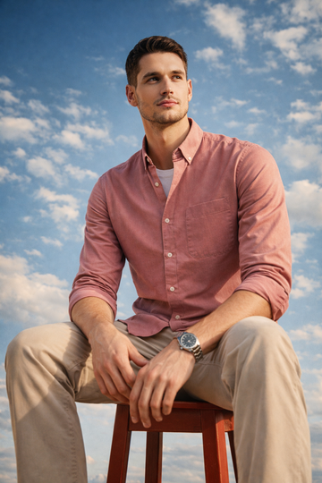 DUSTY PINK TWILL LYCRA SLIM FIT CASUAL SHIRT