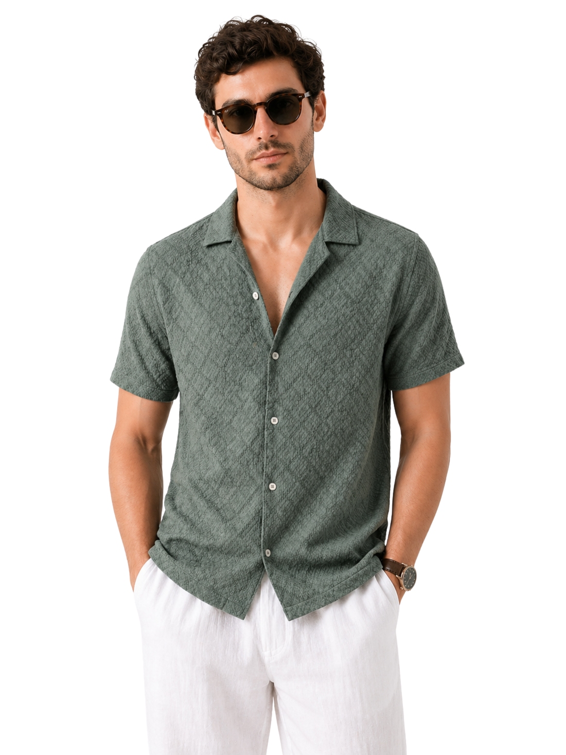 XKIND'S Muted Sage Green Relaxed Fit 100% Cotton Solid Shirt.