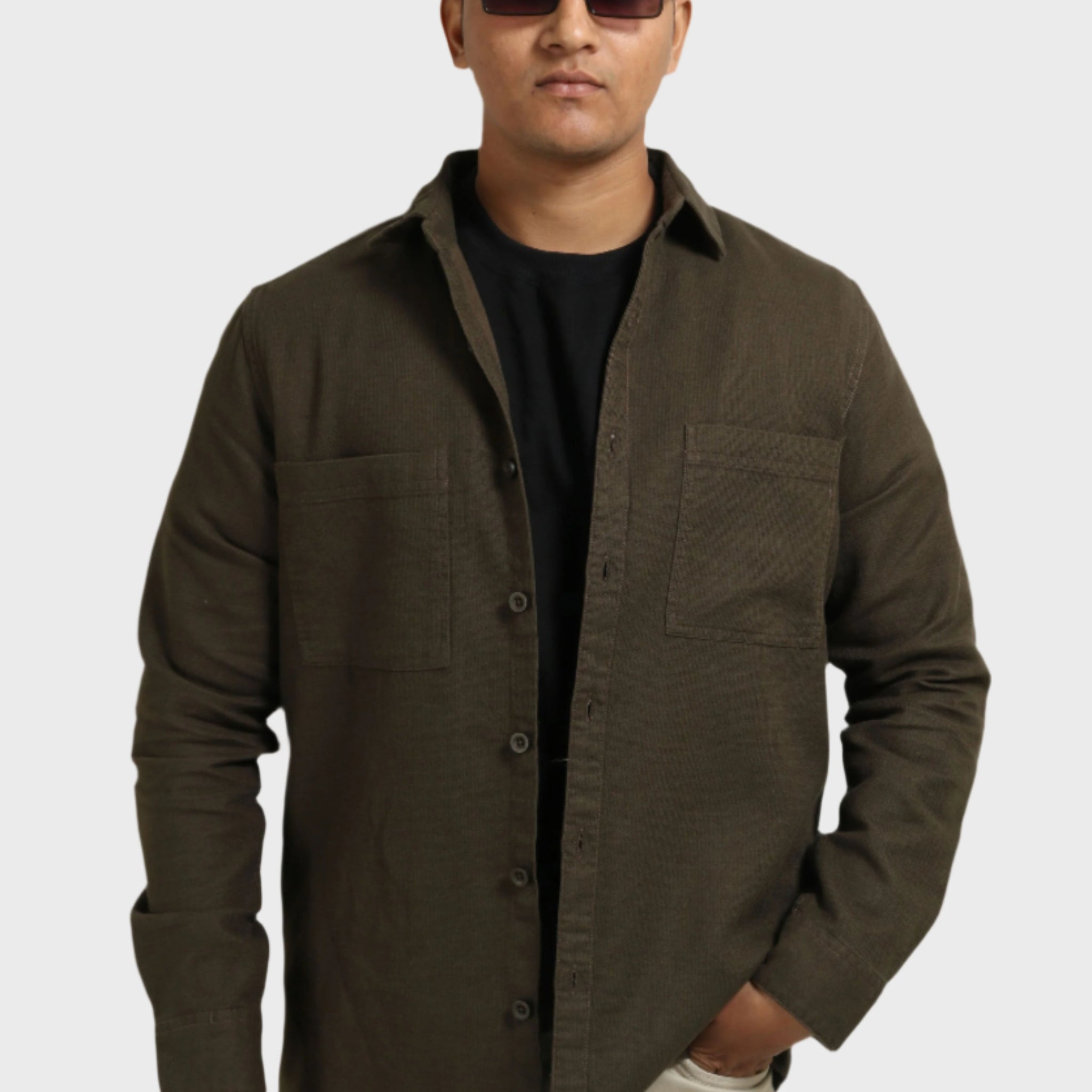 XKIND OLIVE GREEN REGULAR FIT SHIRT