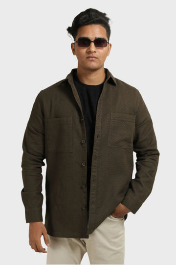 XKIND OLIVE GREEN REGULAR FIT SHIRT