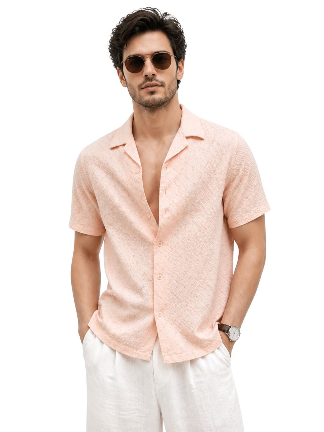XKIND'S Peach Pink Relaxed Fit 100% Cotton Solid Shirt.