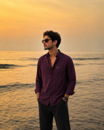 XKIND'S REGULAR FIT DARK PURPLE STRIPE SHIRT