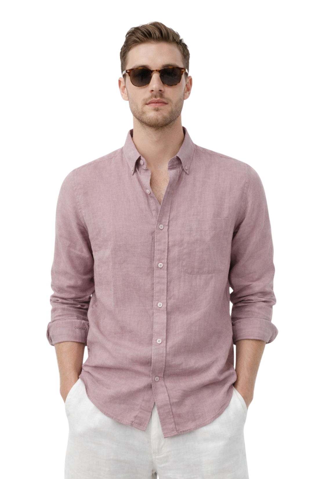 XKIND'S LIGHT PURPLE 100% PURE LINEN BUTTON DOWN CASUAL SHIRT