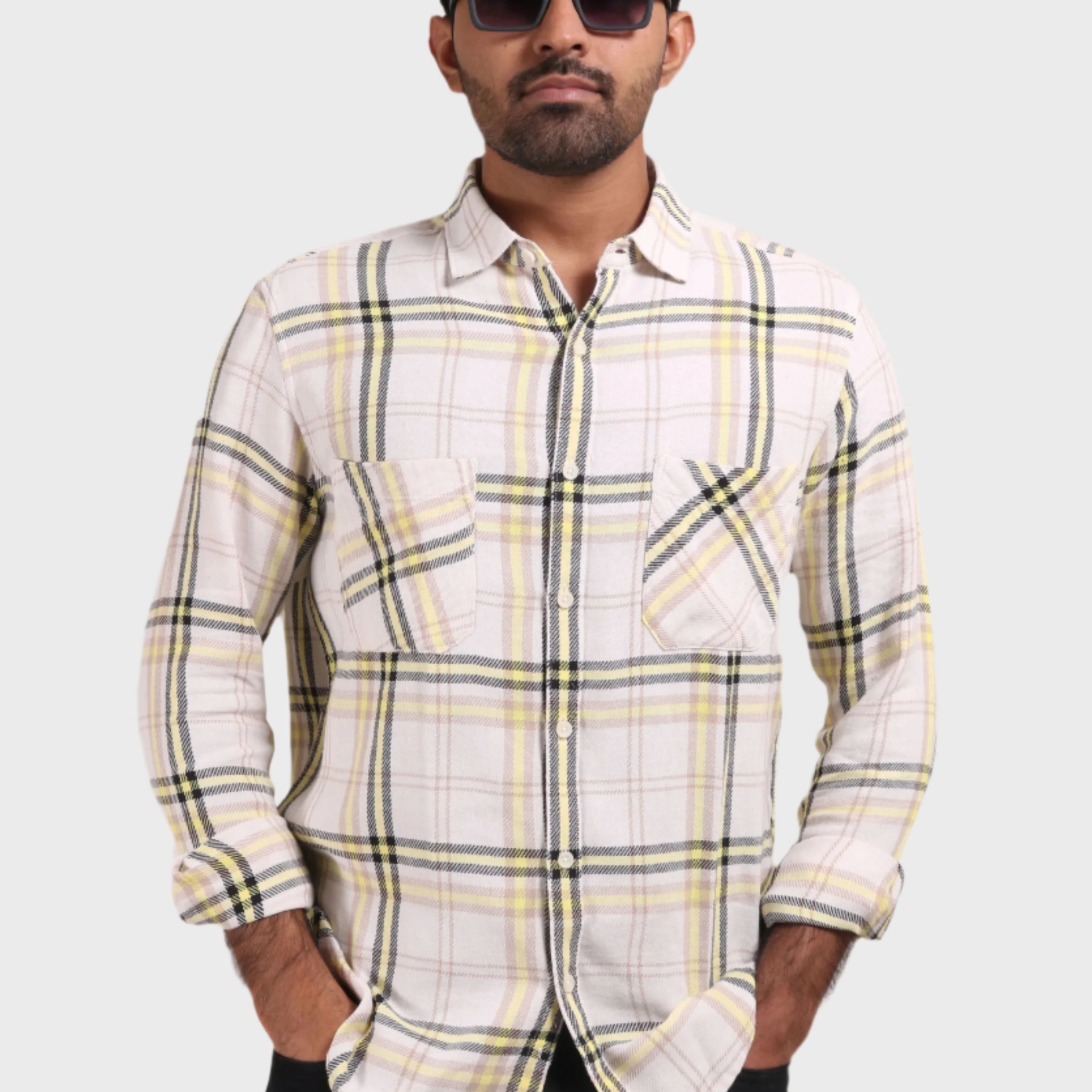 XKIND YELLOW CHECKS REGULAR FIT SHIRT