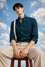 BLUE TWILL LYCRA SLIM FIT CASUAL SHIRT