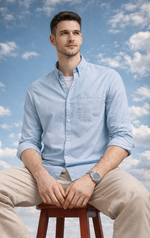 LIGHT BLUE TWILL LYCRA SLIM FIT CASUAL SHIRT