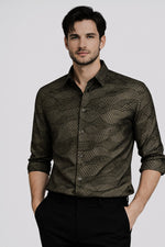 JONESBURG KHAKI JACQUARD SLIM FIT FORMAL SHIRT