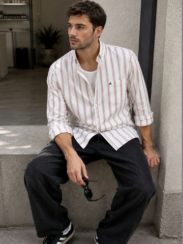 XKIND'S SLIM FIT RED STRIPE CASUAL SHIRT
