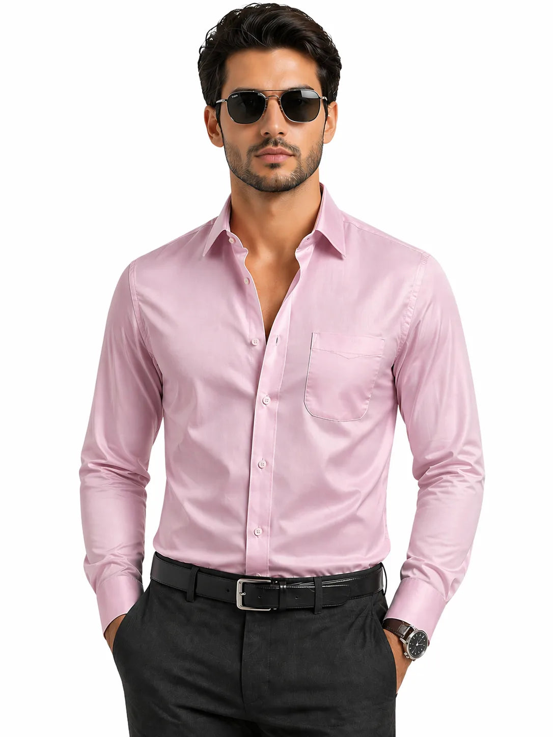 JONESBURG'S Pink 100% Cotton Slim Fit Solid Shirt