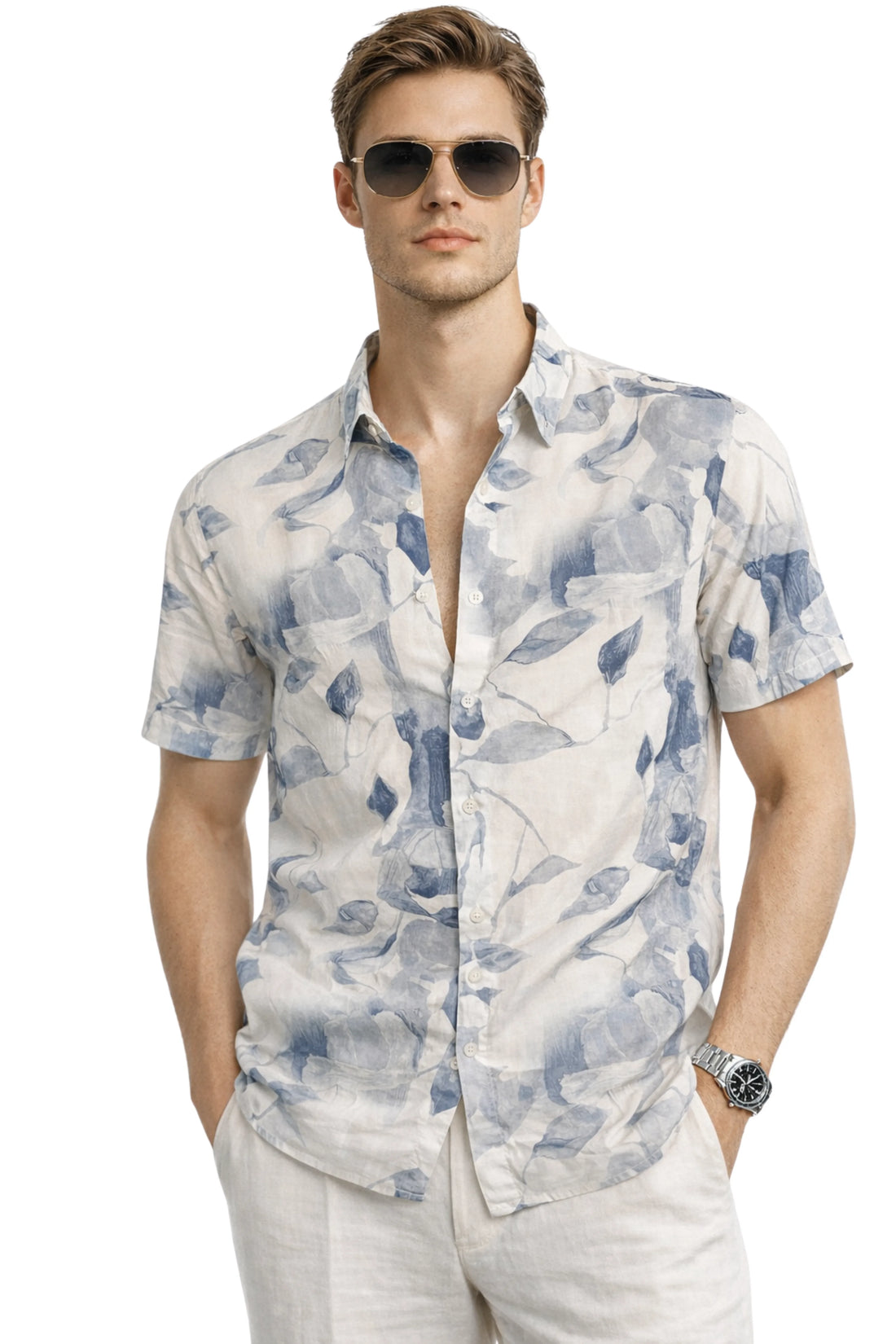 XKIND'S Navy 100% Cotton Regular Fit Printed Shirts for Men.