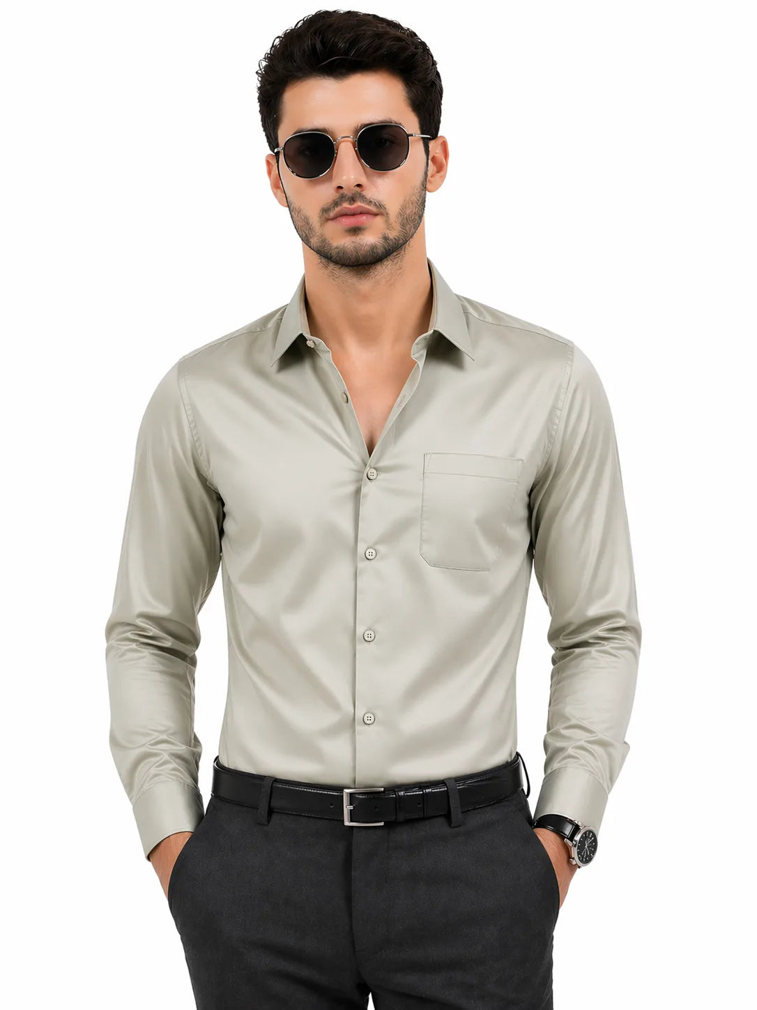 JONESBURG'S Pista 100% Cotton Slim Fit Solid Shirt