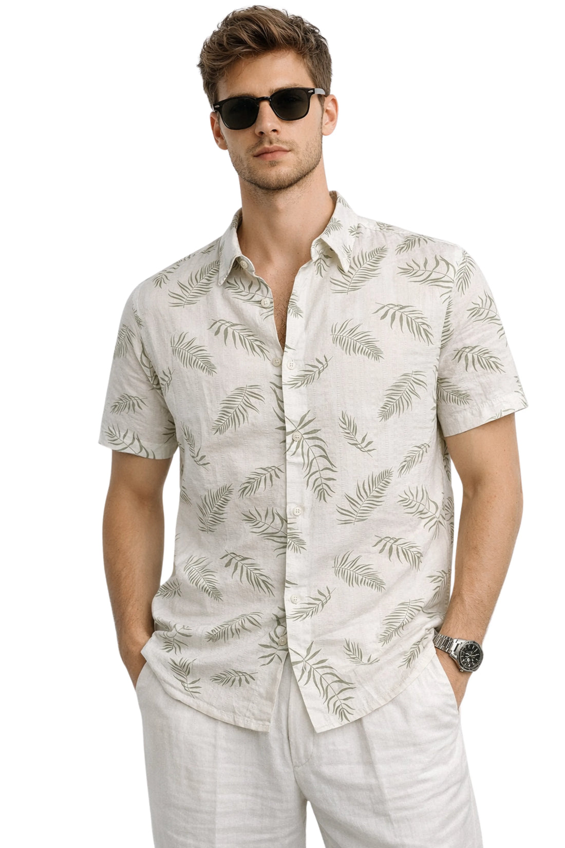 XKIND'S Green 100% Cotton Regular Fit Printed Shirts for Men.