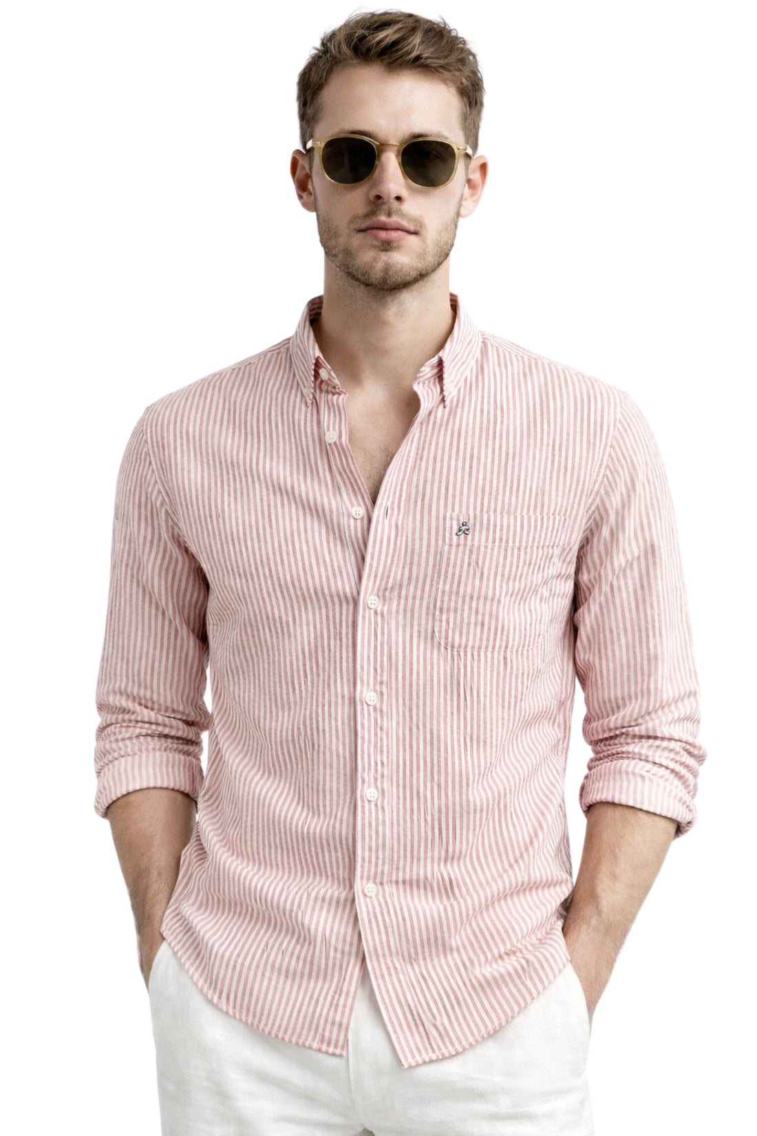 100% RED COTTON STRIPED SHIRTS FOR MEN