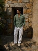 FINE CORD REGULAR FIT OLIVE SHIRT FOR MEN
