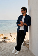 FINE CORD REGULAR FIT NAVY SHIRT FOR MEN