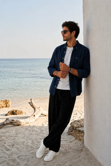 100% COTTON REGULAR FIT NAVY SHIRT FOR MEN