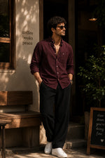 FINE CORD  REGULAR FIT DARK MAROON SHIRT FOR MEN