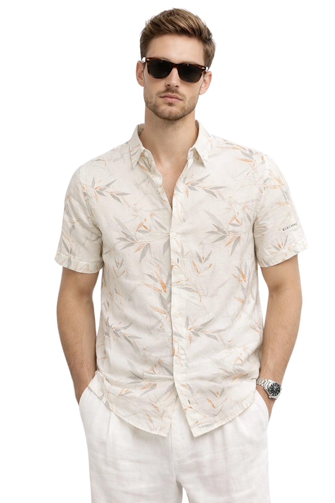 XKIND'S Orange 100% Cotton Regular Fit Printed Shirts for Men.