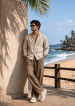 FINE CORD  REGULAR FIT BEIGE SHIRT FOR MEN