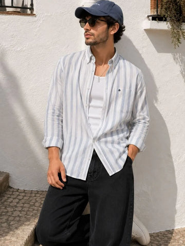 XKIND'S SLIM FIT BLUE STRIPE CASUAL SHIRT