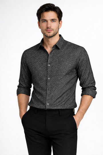 JONESBURG BLACK JACQUARD SLIM FIT FORMAL SHIRT