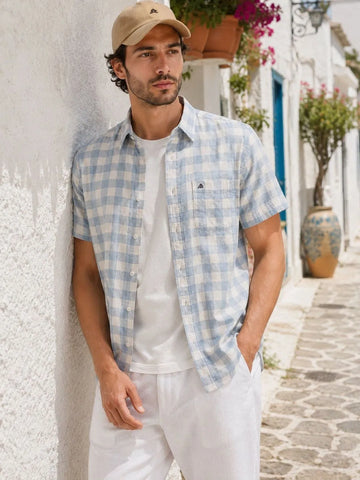 XKIND'S LIGHT BLUE REGULAR FIT HALF SLEEVE CHECKED SHIRT