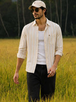 XKIND'S SLIM FIT YELLOW STRIPE CASUAL SHIRT