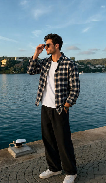XKIND'S BROWNISH NAVY FIT CHECKS SHIRT