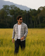 XKIND'S BROWNISH WHITE FIT CHECKS SHIRT