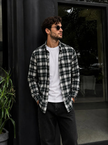 XKIND'S BROWNISH DARK GREEN FIT CHECKS SHIRT