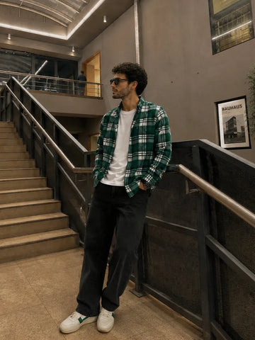 XKIND'S GREEN REGULAR FIT CHECKS SHIRT