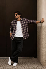 Dark Purple Checked Shirt for Men Slim Fit - XKIND